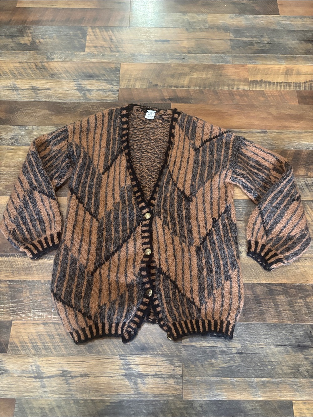Vintage 80s Botica Del Arcon Geometric Zigzag Knit Cardigan Sweater